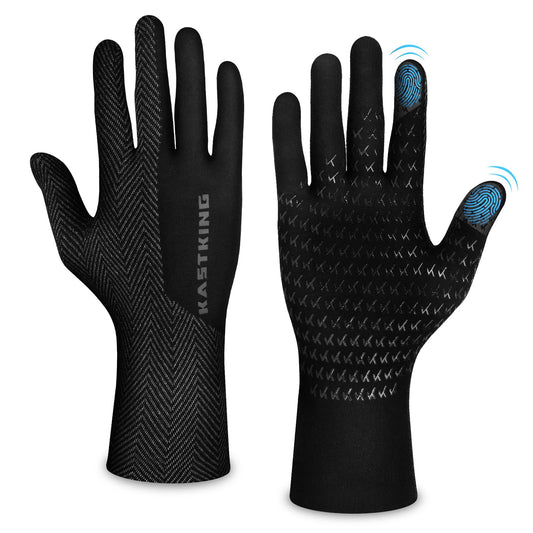 KastKing Grip Logic Full Finger Compression Glove Liners,Micro-Seam Construction,Touch Screen Fishing Gloves for Men & Women,4-Way Stretch Lightweight Winter Gloves for Outdoor Activities,Black,L
