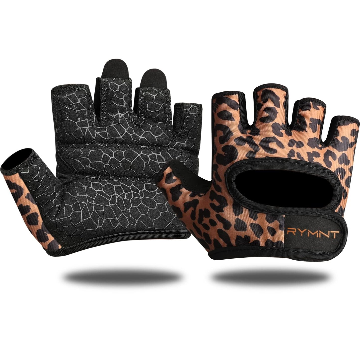 RYMNT Minimal Weight Lifting Gloves,Short Micro Workout Gloves Grip Pads with Full Palm Protection & Extra Grip for Men Women Weightlifting,Gym,Exercise Training.Leopard-Small