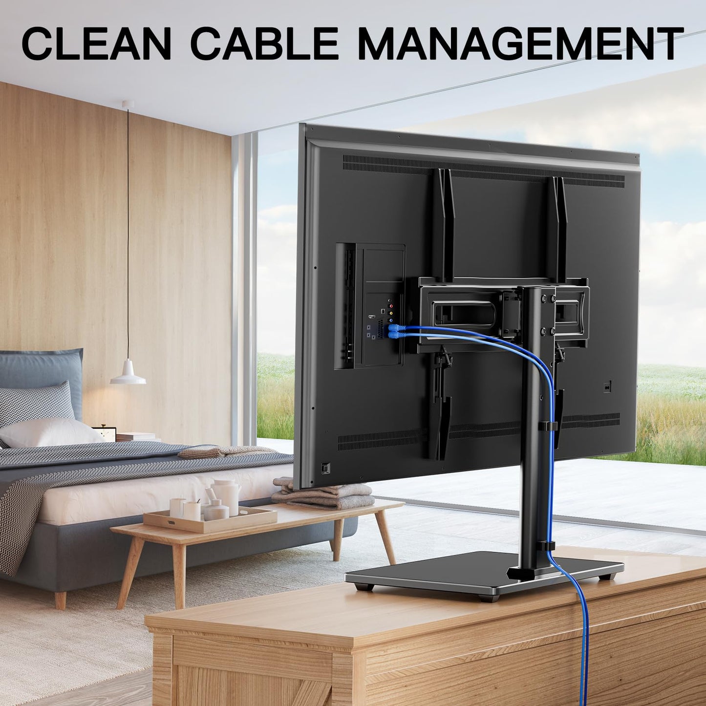 PERLESMITH Universal Swivel TV Stand-Table Top TV Stand for 32-65 inch TV-Height Adjustable TV Base with Heavy-Duty Tempered Glass Base, VESA 400x400mm up to 88lbs, PSTVS17