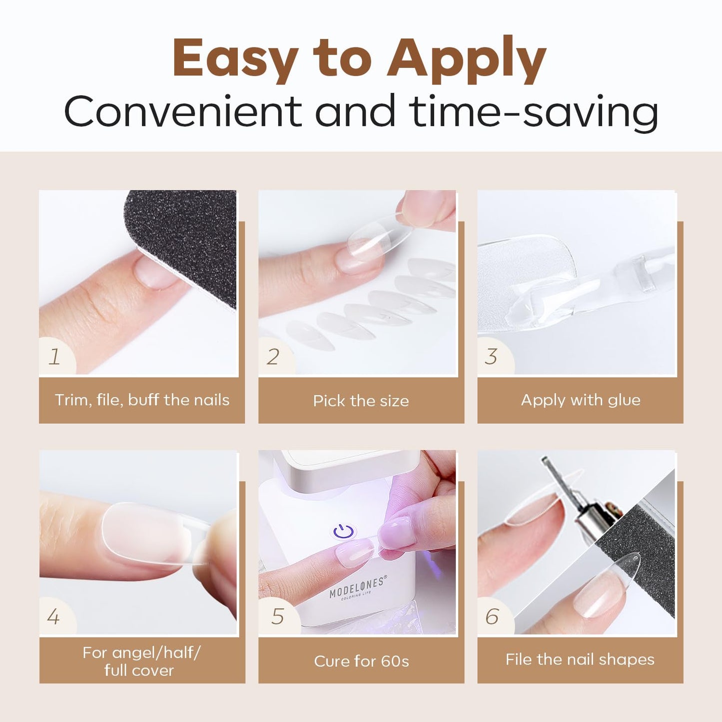 modelones Short Almond Nail Tips, Pre-shaped Soft Gel Tips Fake Nails False Acrylic Clear Full Cover Press on Extension Kit Gel Manicure DIY at Home 216PCS 12Sizes