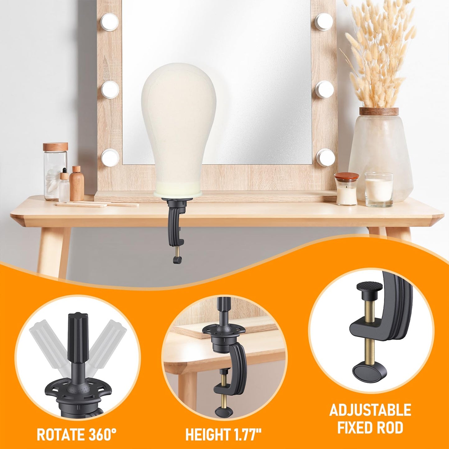 Hemndic Wig Stand with Head, Height Adjustable Wig Stand, Wig Head Stand with Mannequin Head with Extra Wig head Clamp Stand, Black