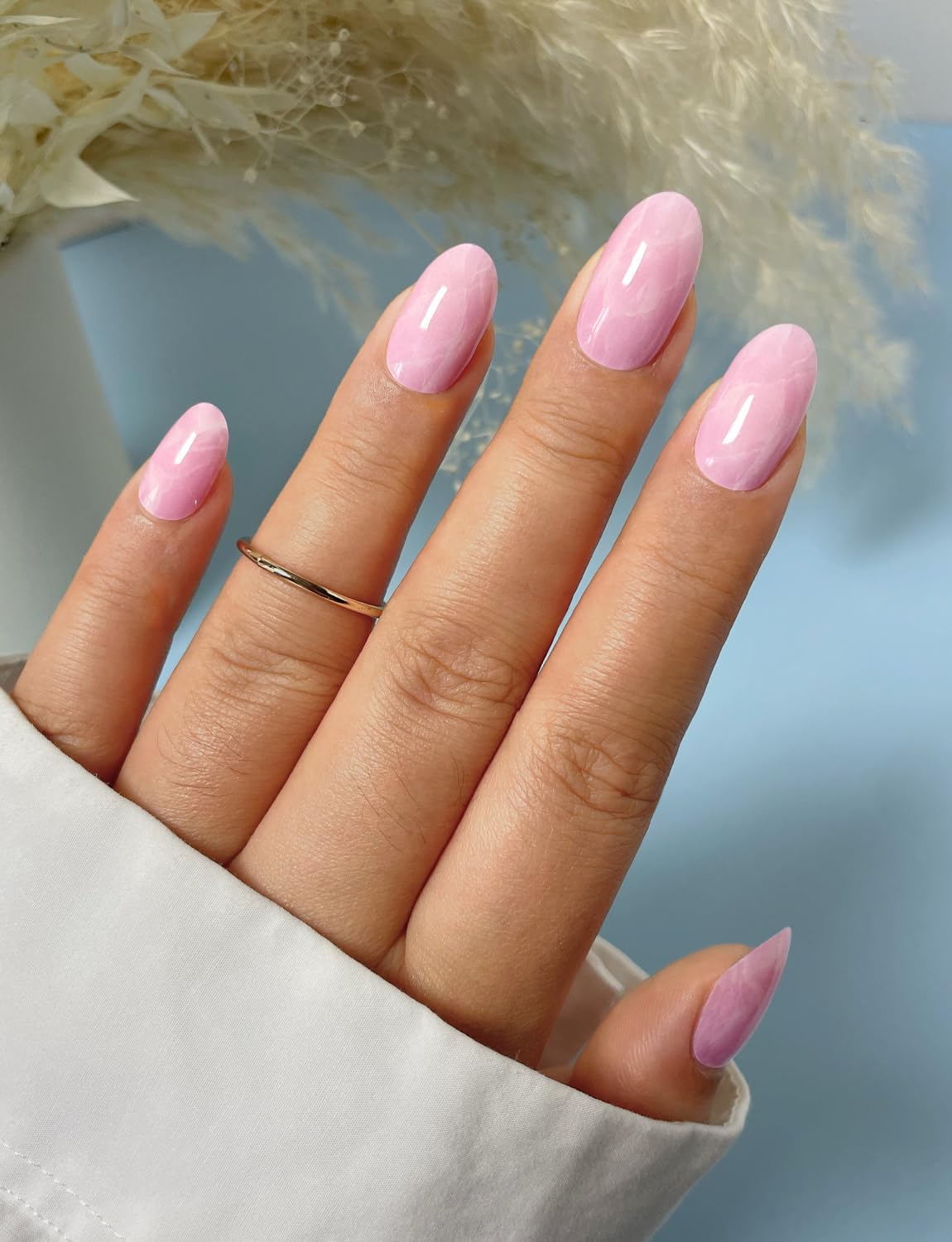 AutyaMee Semi Cured Gel Nail Strips (Pink Stone), 20 Pcs Gel Nail Wraps, Stickers, UV Light Required, Salon Quality, Long Lasting