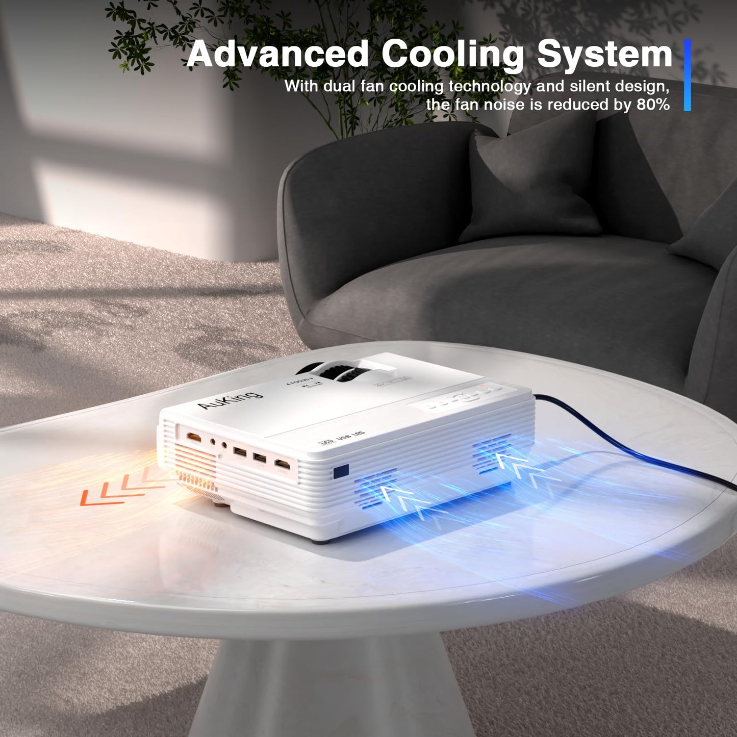 AuKing Projector with Wifi and Bluetooth, 2025 Upgraded Full HD 1080P Mini Projector, Home Theater Video Projector Compatible with HDMI/USB/AV/Smartphone/TV Box/Laptop