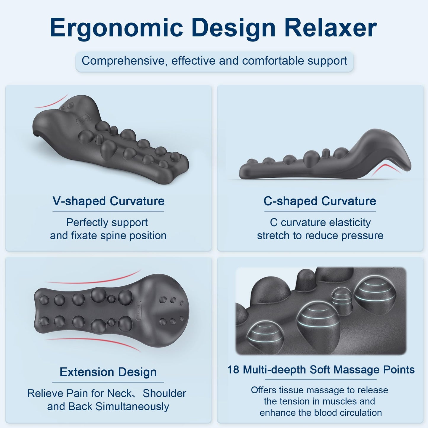 Neck and Shoulder Relaxer with Upper Back Massage Point, Cervical Traction Device Neck Stretcher for TMJ Pain Relief and Cervical Spine Alignment Chiropractic Pillow (Grey)