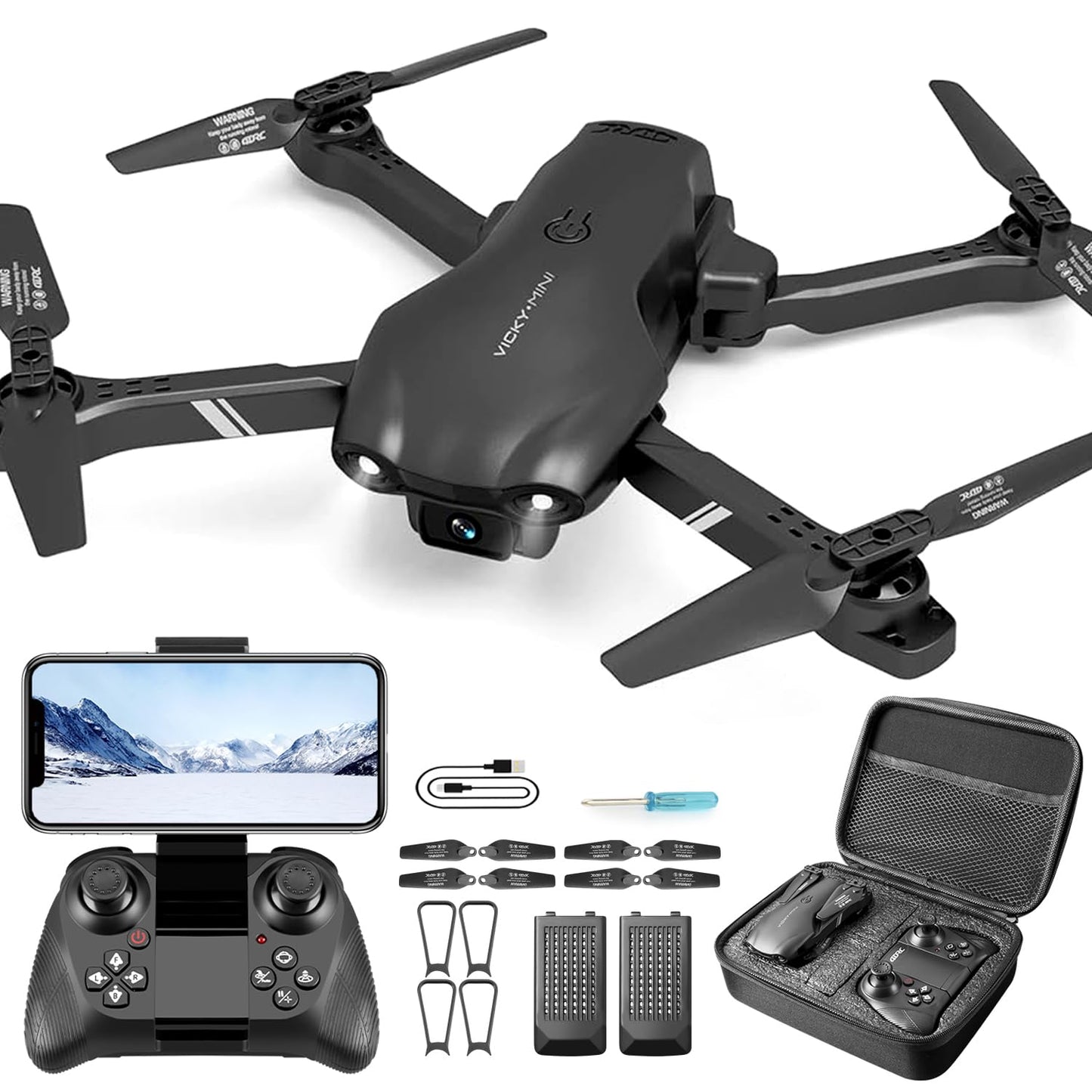 DRONEEYE 4DV13 Drone with 1080P HD FPV Camera for Kids Adults,Remote Control Helicopter Quadcopter for Beginners boy Toys Gift,Waypoint Functions,Altitude Hold, Gesture Selfie,3D Flips,2 Batteries,Black