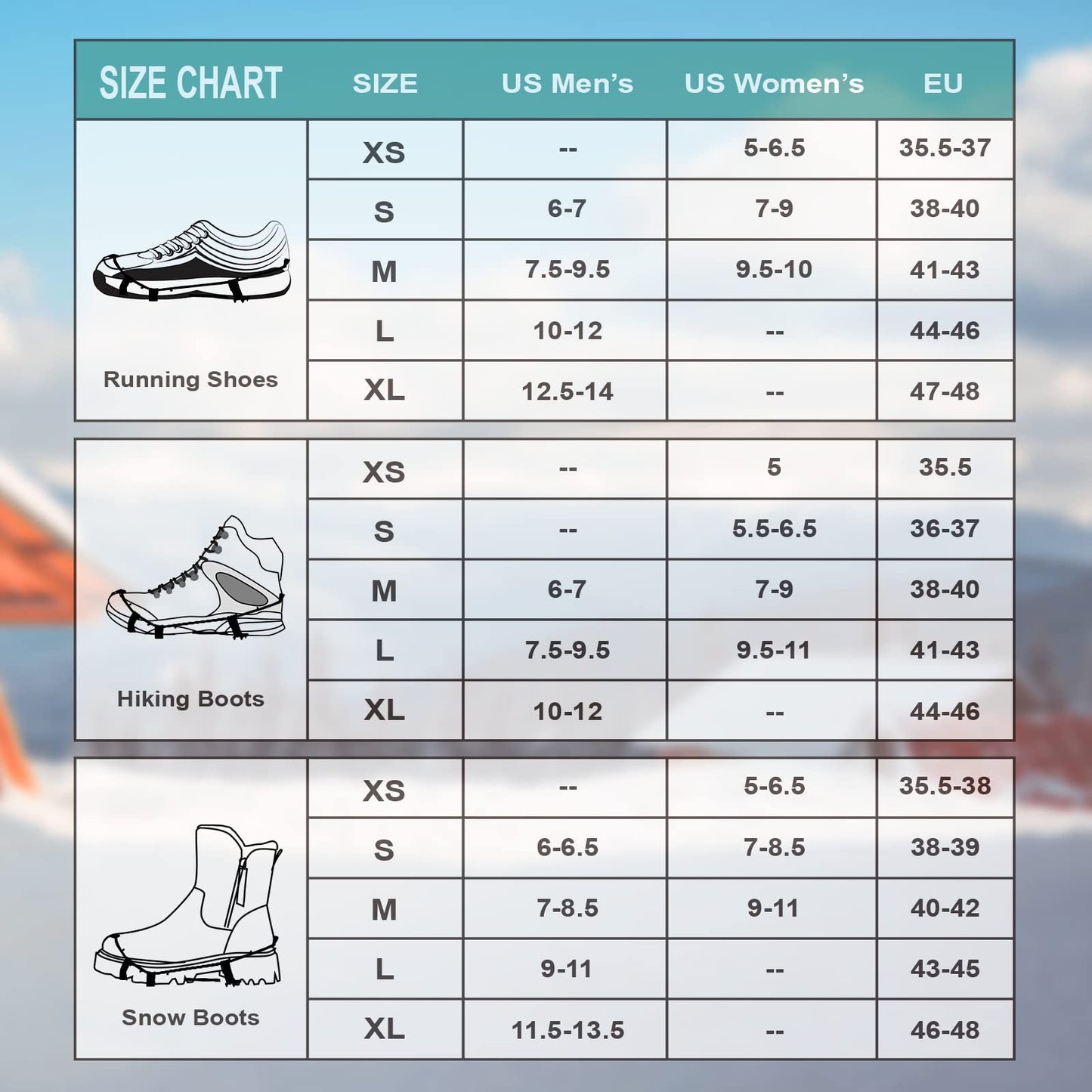 Crampons Ice Cleats Snow Traction Cleats for Walking on Snow and Ice Women Men Winter Outdoor Anti Slip Ice Grips for Hiking Fishing Climbing Boots Shoes (Black, X-Large[Women:11.5-14/Men:10.5-13)