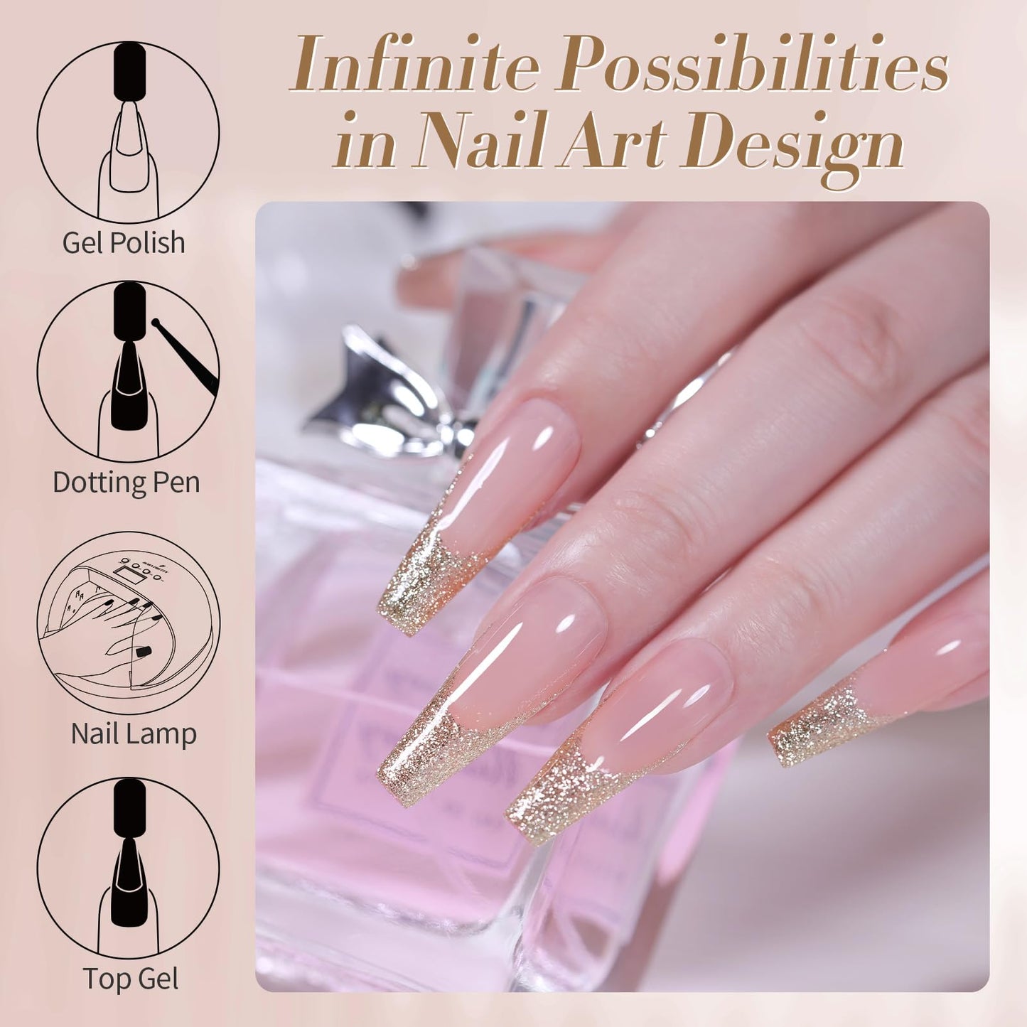 Born Pretty Christmas Glitter Gel Nail Polish Champagne Platinum Glitter Sparkly Shiny Gel Polish 15ML