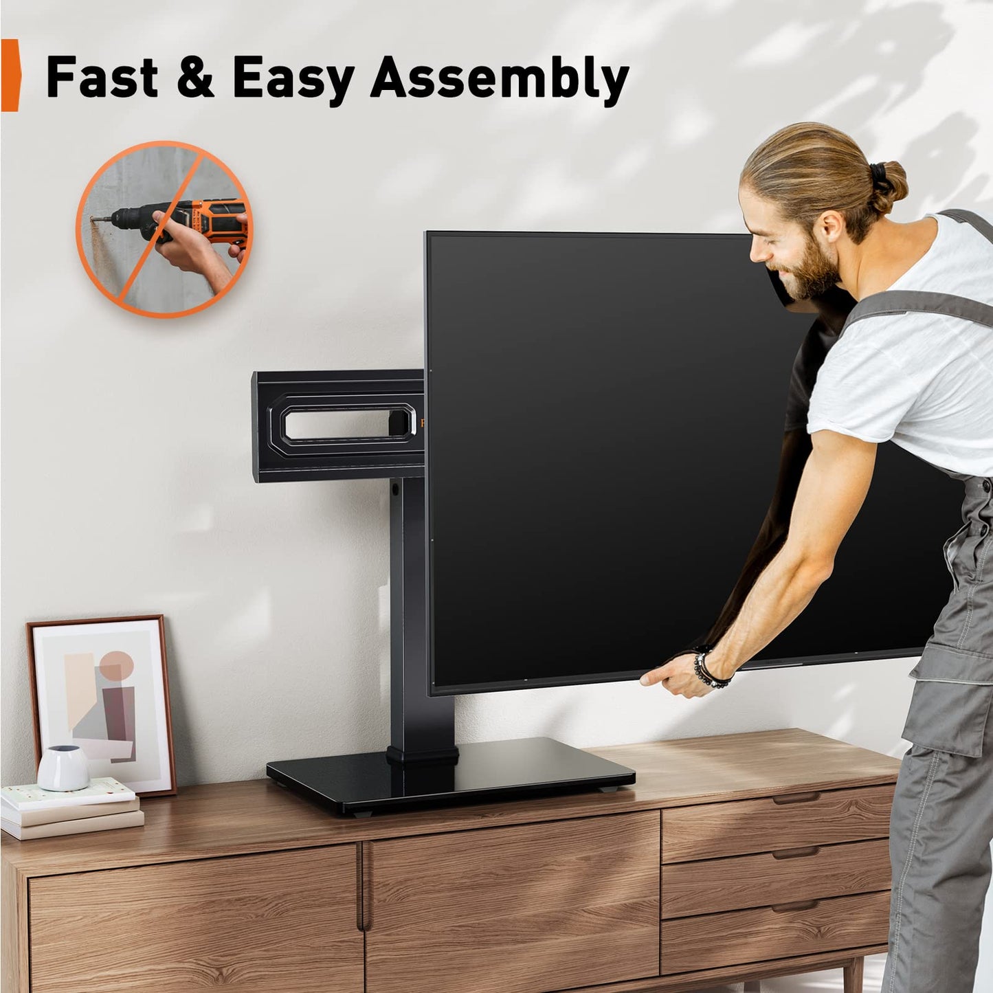 Perlegear TV Stand Mount, Universal Swivel TV Stand for 32–65 Inch LCD/LED/OLED TVs up to 88 lbs, TV Legs with Tempered Glass Base, Height Adjustable TV Base Stand with Tilt, Max VESA 400x400mm