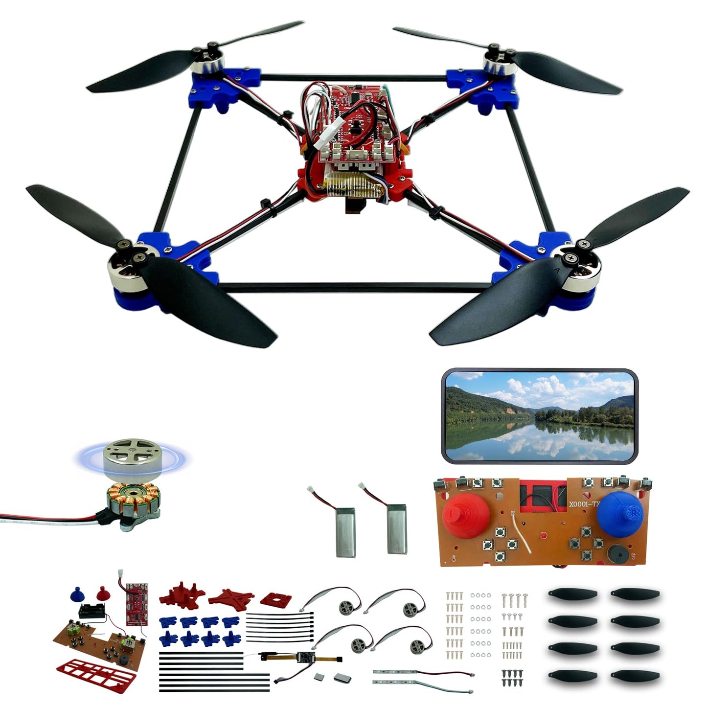 Quadrotor Drone DIY Kit: A Unique STEM Project with Brushless Motor, Optical Flow Hovering, One-Click Takeoff and Landing, and 360° Flip for DIY Enthusiasts to Learn Drone Basics