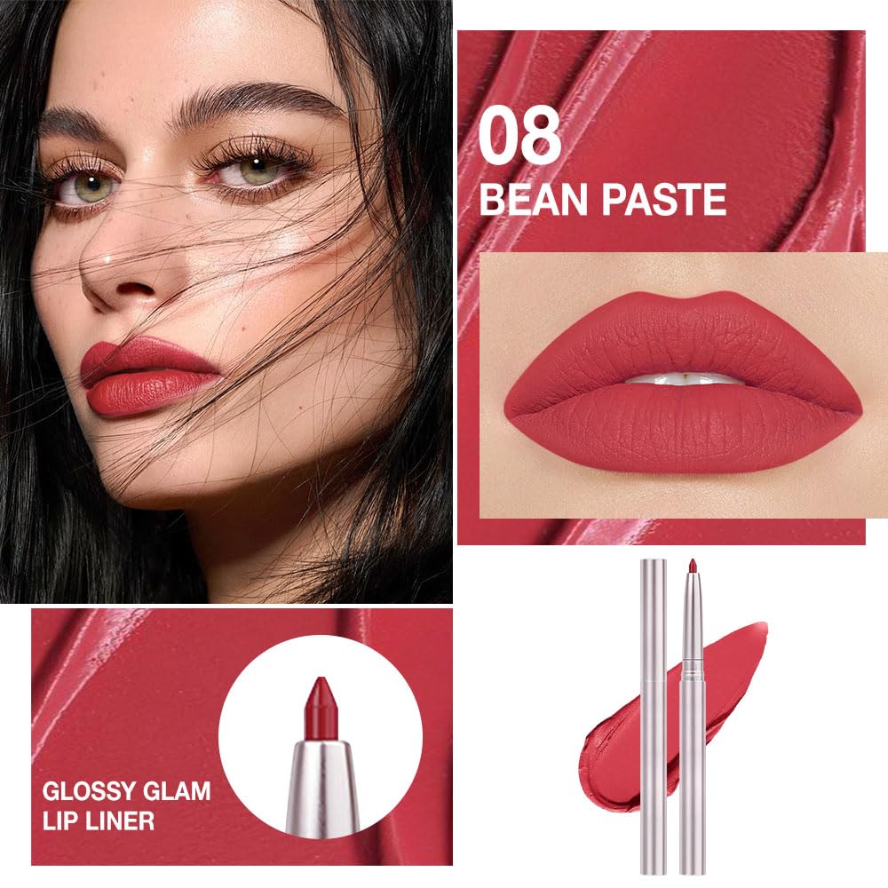 FeiCuiYun Retractable Lipliner Pencil Waterproof Makeup for Lip Liner and Eye Liner, Smooth and Creamy, Long Lasting Matte Finish, Vegan Beauty, Matte Velvet Pigmented Lip Liner (12#Bean Paste, 1)