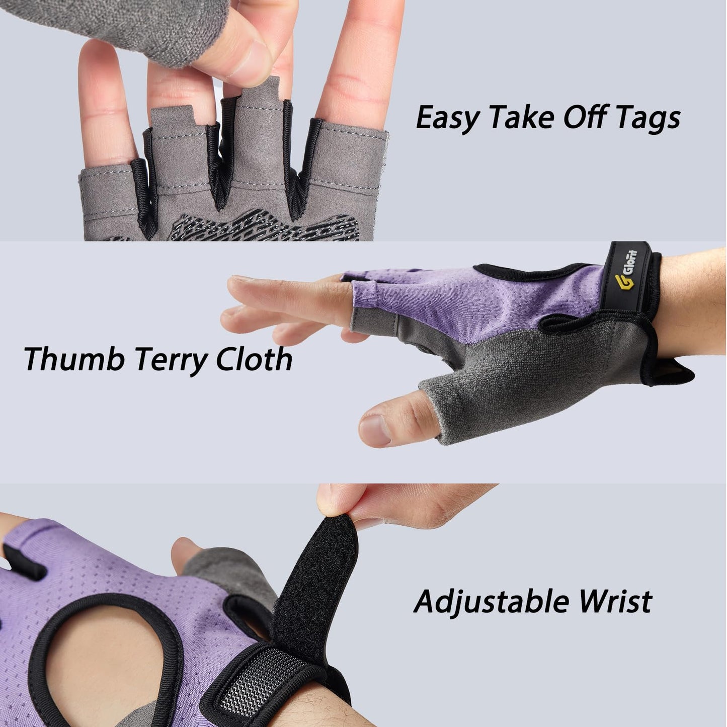 Glofit Workout Gloves for Women and Men, Weight Lifting Gloves Anti-Slip Padded Palm, Light Weight Fingerless Powerlifting Fingerless Gym Gloves for Exercise, Fitness, Training, Cycling