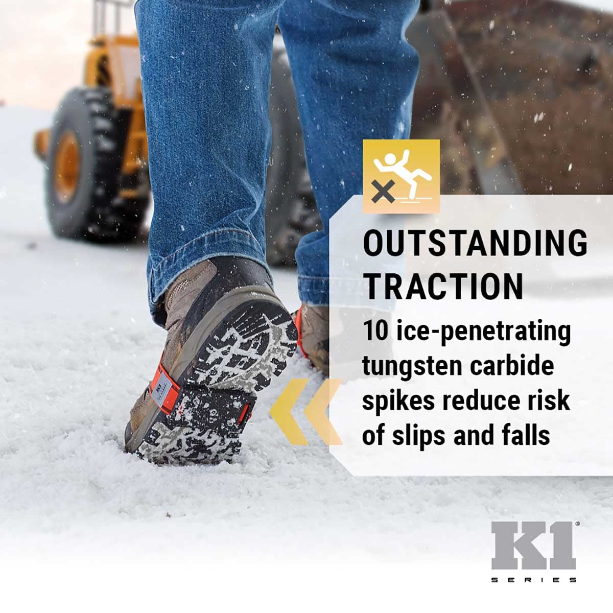 K1 Mid-Sole Ice Cleats - Rotatable Traction Aids For Shoes/Boots - Indoor/Outdoor, Climbing, Driving - Low Profile - Orange