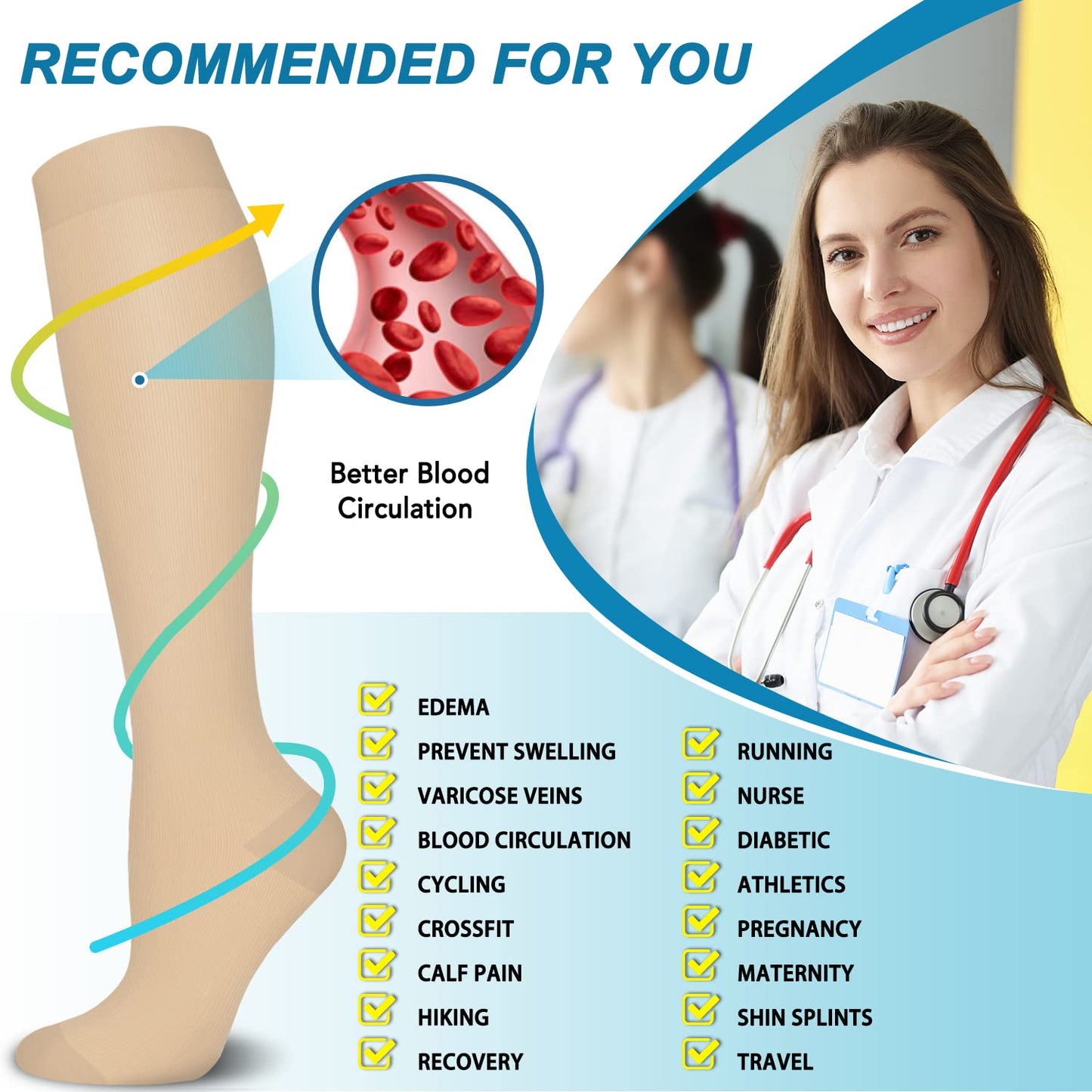 SunFeeling Compression Socks for Women & Men Circulation (3 Pairs) - Best Support for Athletic Running Nurses Recovery Travel,Large-X-Large