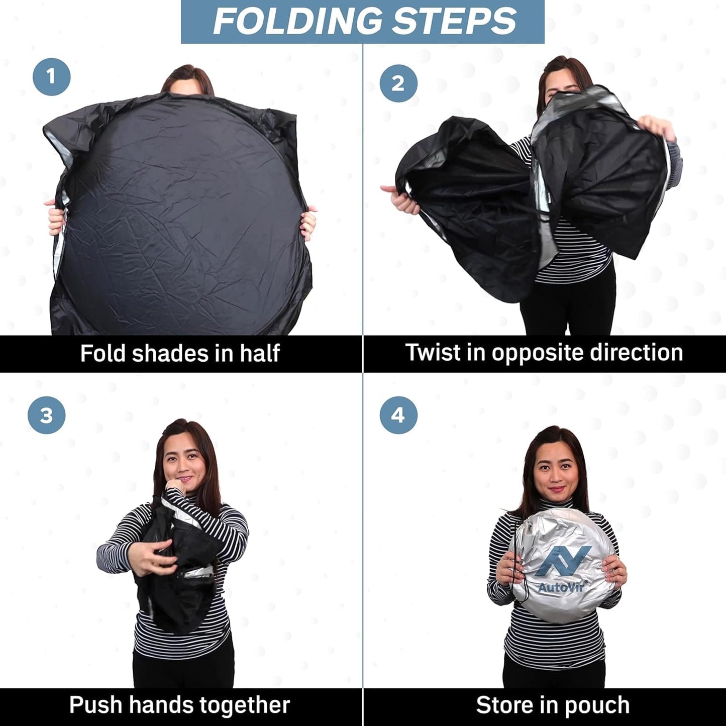 Autovir Foldable Windshield Sun Shade for Car – 240T Reflective UV and Heat Shield with Storage Bag | Keeps Interior Cool | Universal Fit for Sedans, SUVs, and Trucks – Medium (64" x 32")