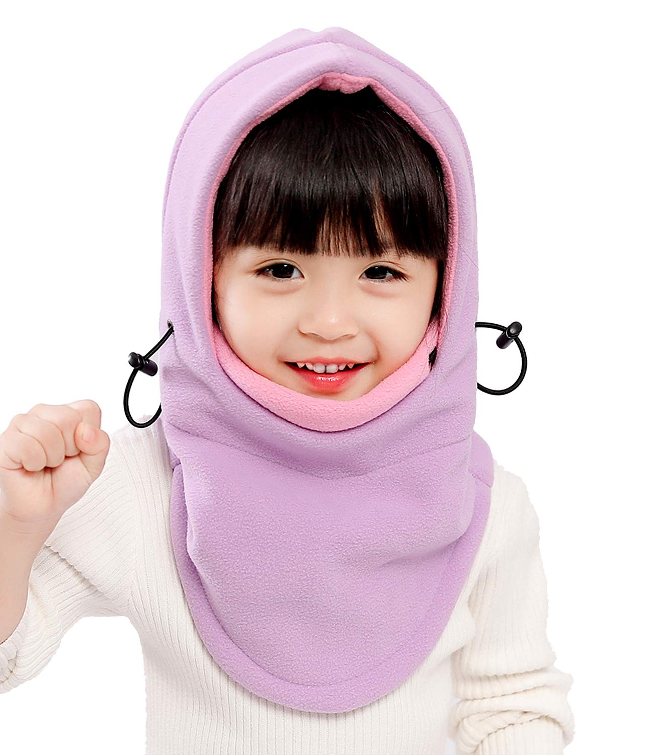 Kids Winter Windproof Cap,Children's Double Warm Balaclava Face Mask for Cold Weather,Neck Warmer,Adjustable Full Face Cover Hat for Boys Girls,Perfect for Skiing,Cycling(Purple+Pink)