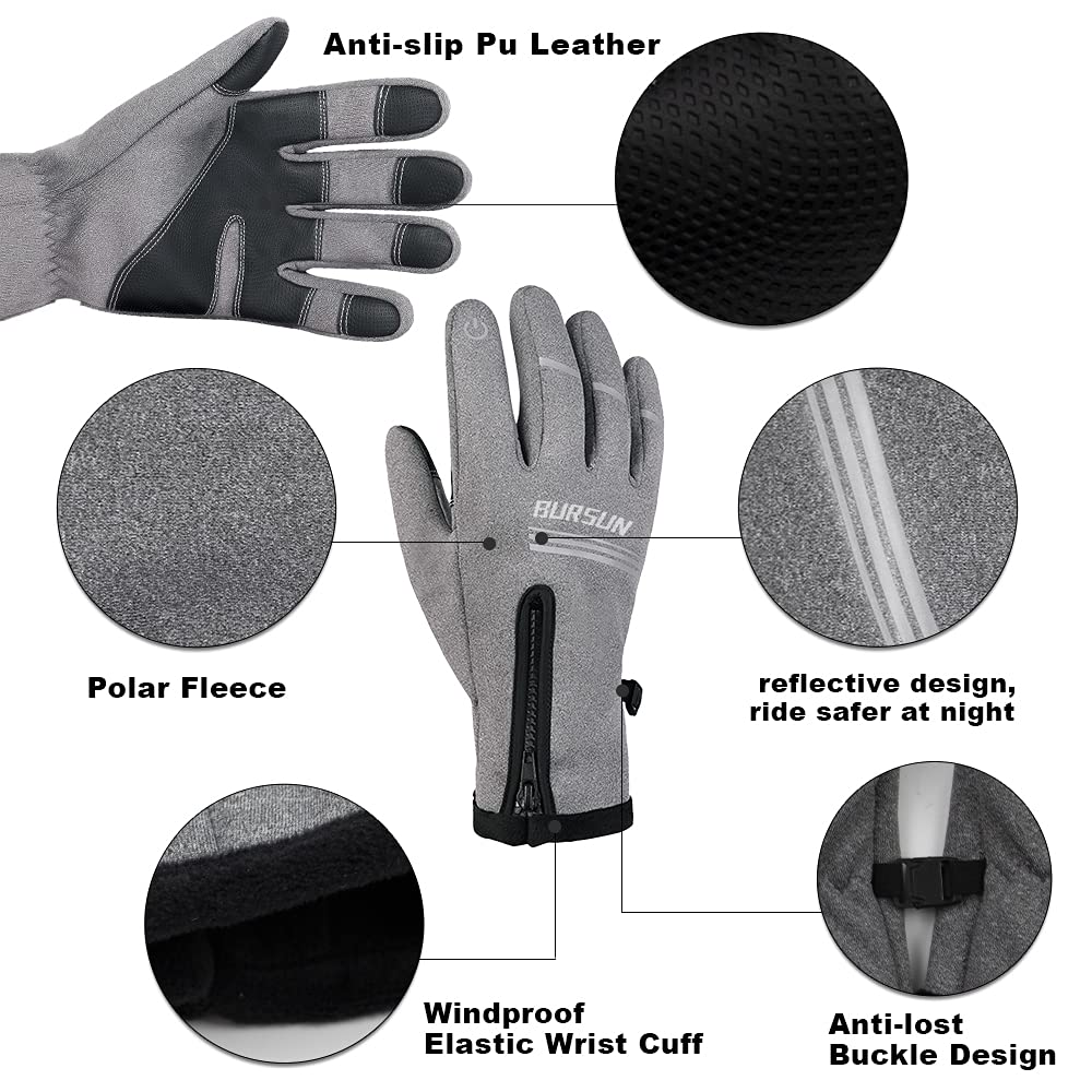 BURSUN Winter Gloves, Windproof Waterproof Warm Touchscreen Gloves Men Women, Outdoor Winter Thermal Gloves for Cycling Riding Running Work