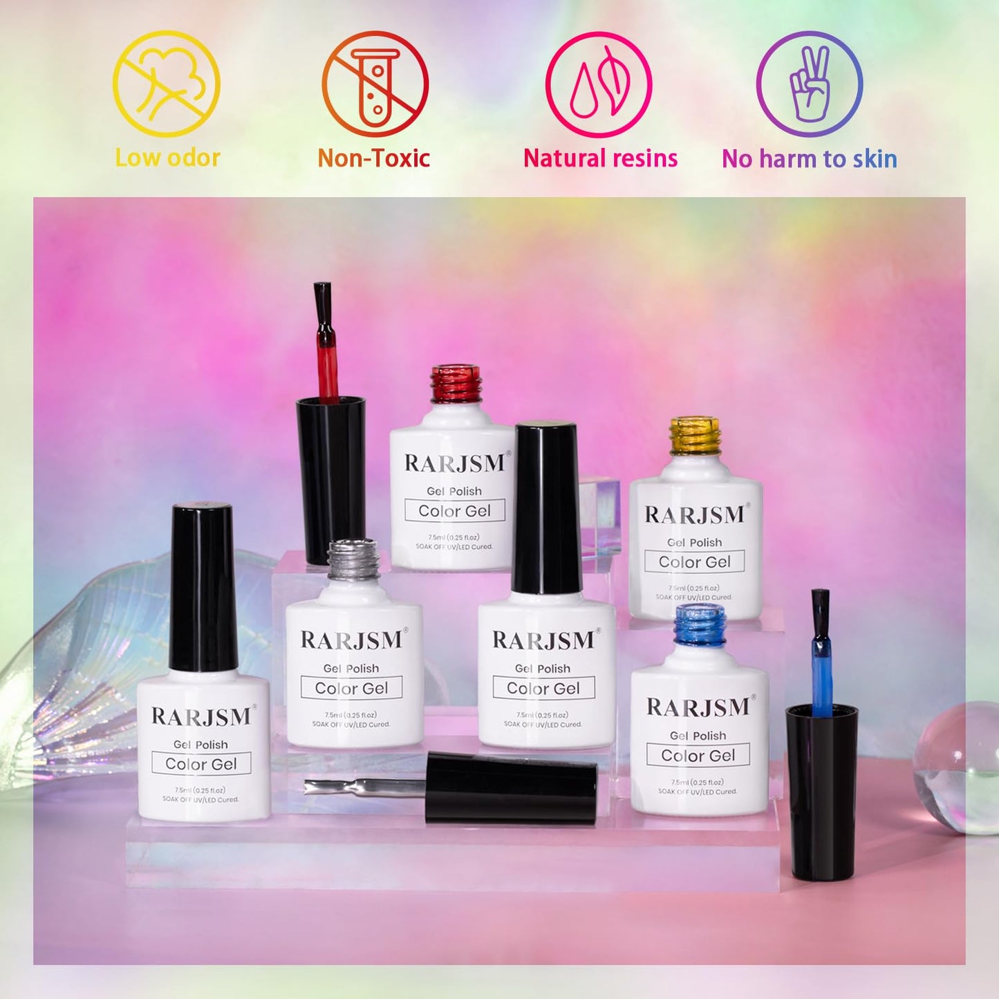 RARJSM Glaze Glass Metallic Cat Eye Gel Nail Polish Set Neon Amber Colors Bright Red Blue Yellow Rose Purple with Diamond Silver Cateye Metallic Silver Gelpolish UV LED Curing Requires Home Salon Diy