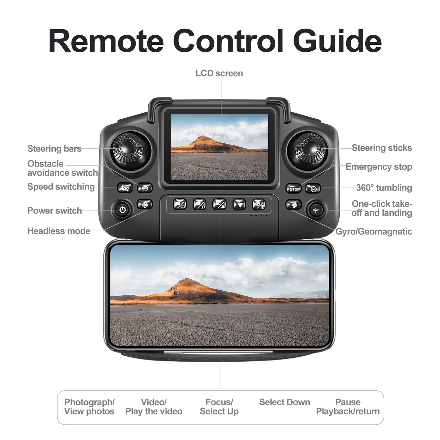 ikaufen E88 Drone with Built-in screen control, Camera for Adults RC Drone With 720P HD Dual Camera WiFi FPV Foldable Quadcopter Aircraft +1 Battery (E88 Dual camera Black)