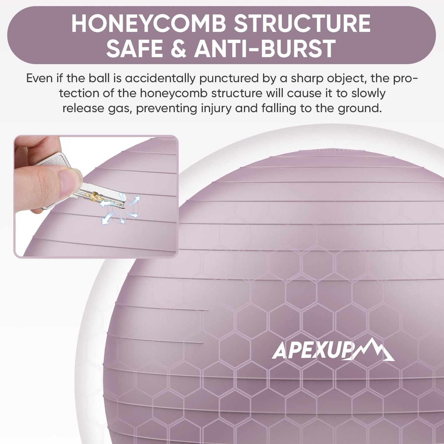 APEXUP Yoga Ball Exercise Ball, Anti Slip Stability Ball Chair, Heavy Duty Large Gym Ball for Fitness, Balance, Core Workout and Physical Therapy (S (15"~18") 45cm, Mauve)