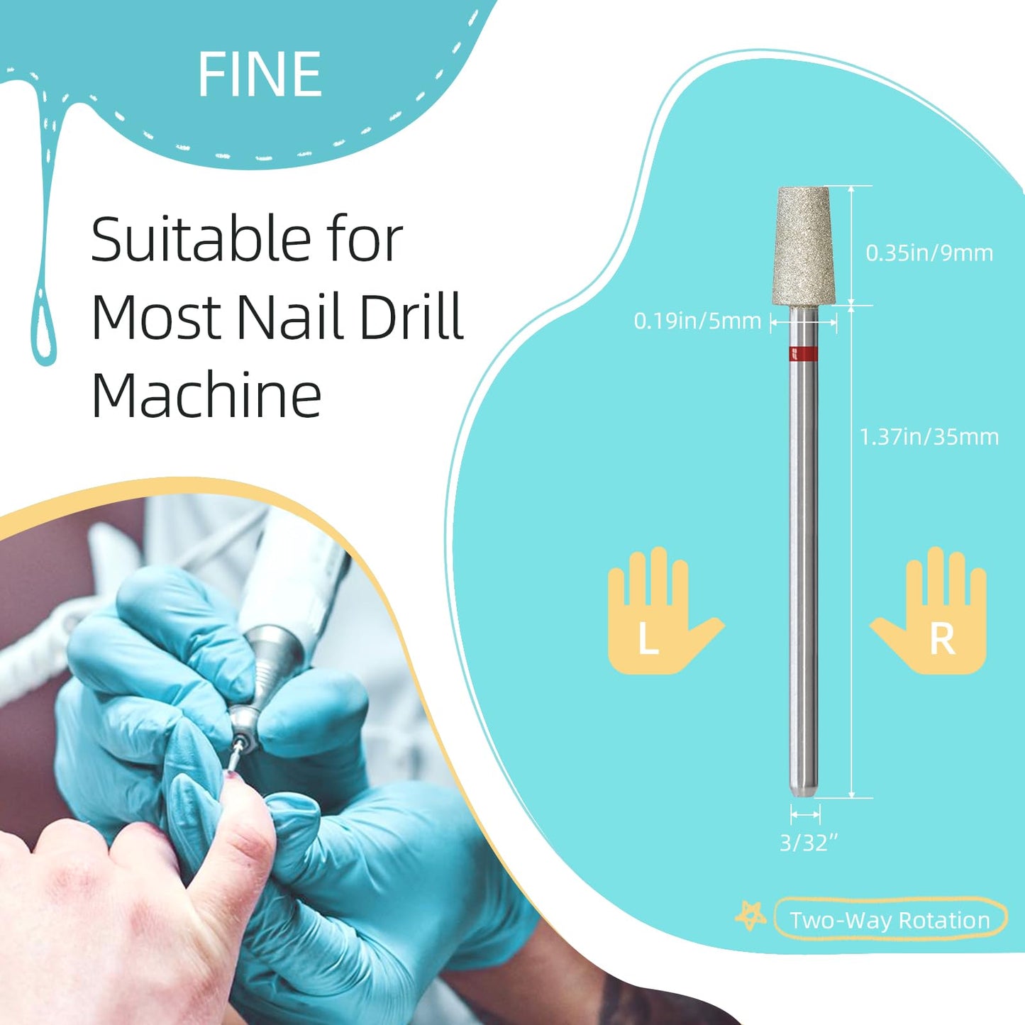 HYTOOS 5mm Large Tapered Barrel Cuticle Clean Nail Drill Bits, Russian Diamond Nail Bit Professional Safety Under Nail Cleaner Burr for Cuticle Dead Skin, Electric Nails Drill Accessories, Fine
