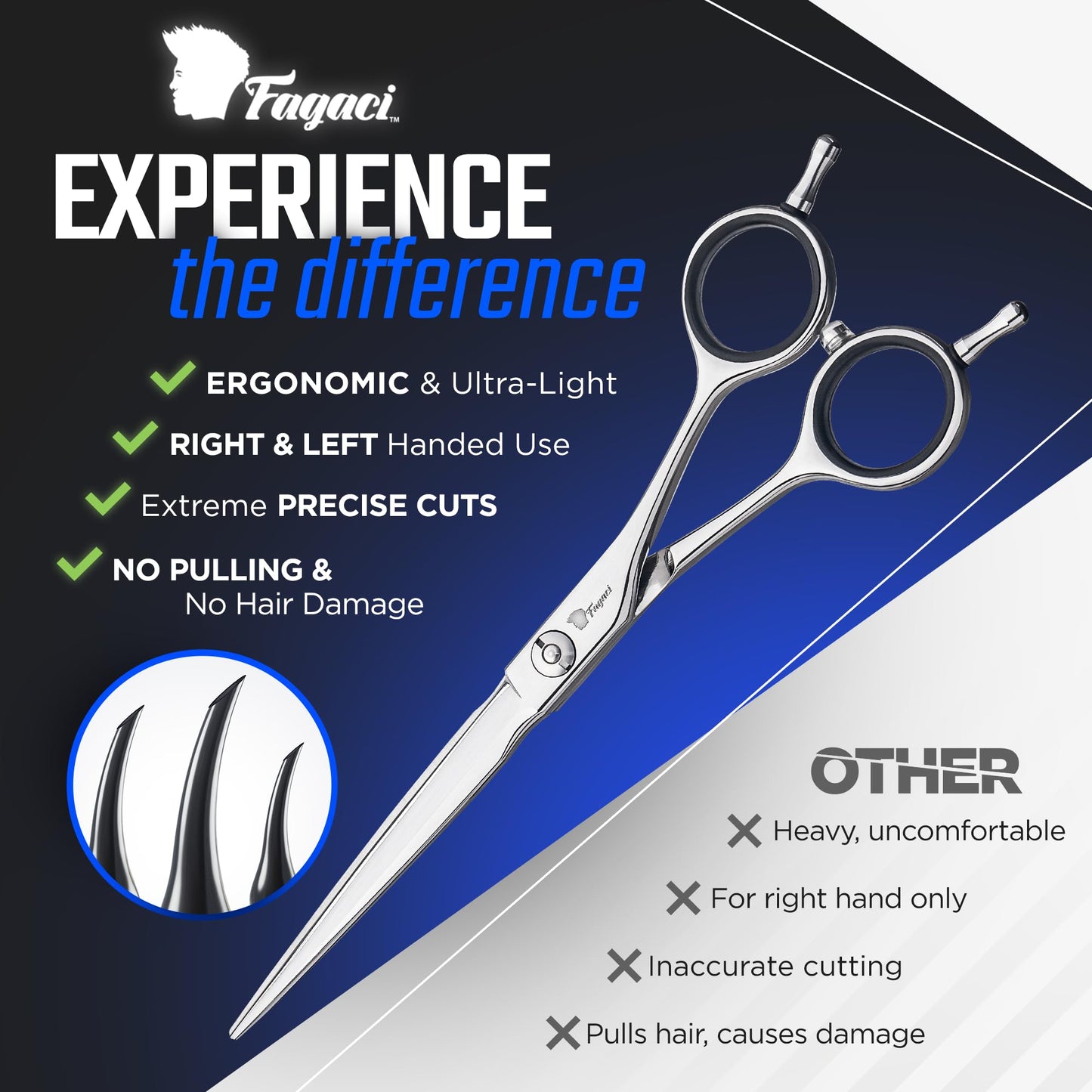 Fagaci Professional Hair Cutting Scissors 5” Super Sharp Thin Blades, 440C Steel for Maximum Precision Hair Scissors for Women & Men, Lightweight Hair Shears for Hair Cutting, Barber Scissors