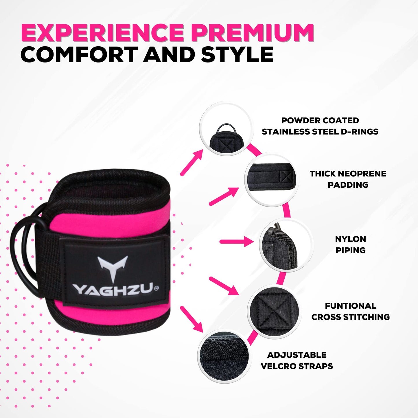 YAGHZU Ankle Straps for Cable Machines Women - Adjustable Gym Ankle Strap for Cable Machine, Neoprene Padded Cable Straps, Durable Leg Strap with Cable Cuff, Glute Kickback Ankle Strap with D Rings