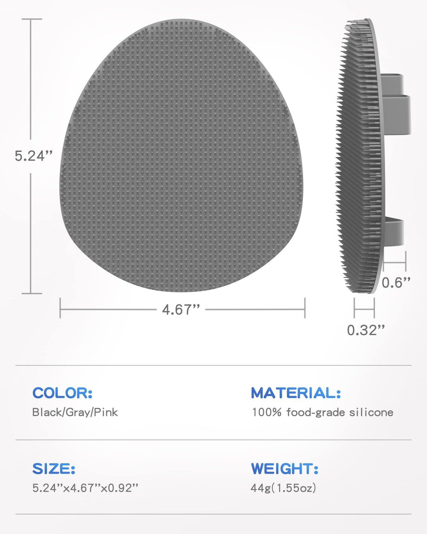Manmihealth Silicone Back Scrubber(Thick Bristles) & Soft Bath Glove Set, Super-Exfoliating Body Scrubber & Super-Lathering Shower Brush Combination, with a Free Hook.(Gray)
