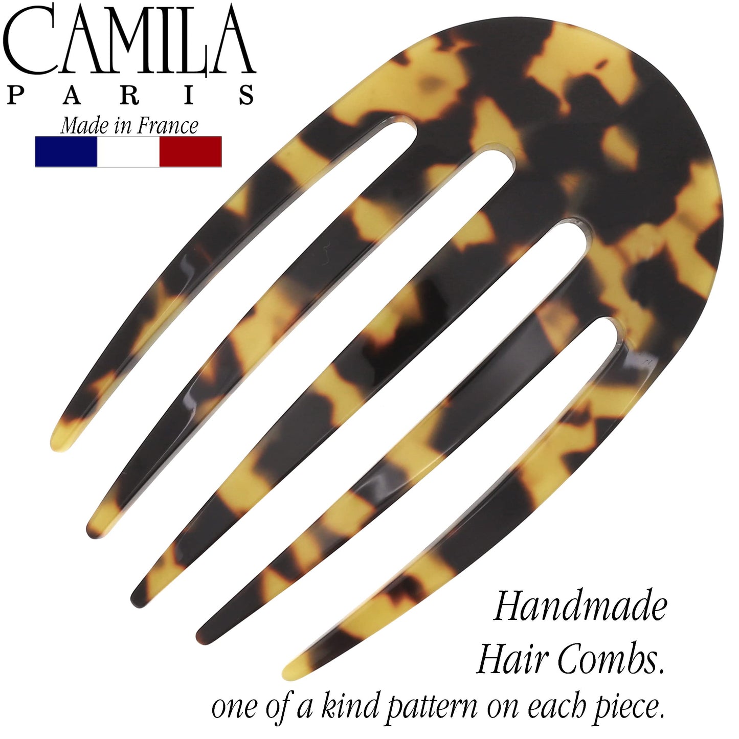 Camila Paris CP3395 French Hair Side Comb Small Rounded, Tokyo, Handmade French Twist Hair Combs, Strong Hold Hair Clips for Women Bun Chignon, No Slip Styling Girls Hair Accessories Made in France