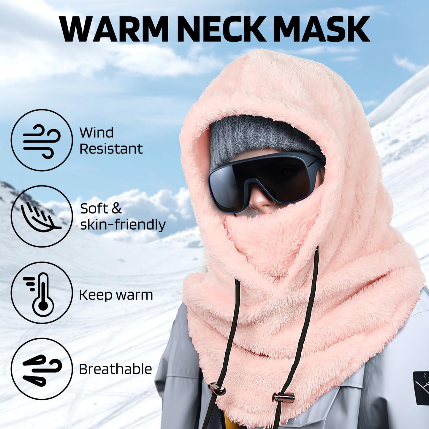 Balaclava Face Mask for Men Women Winter Hat Neck Windproof Fleece Ski Mask Warm Face Cover Scarf (US, Alpha, One Size, Pink a)