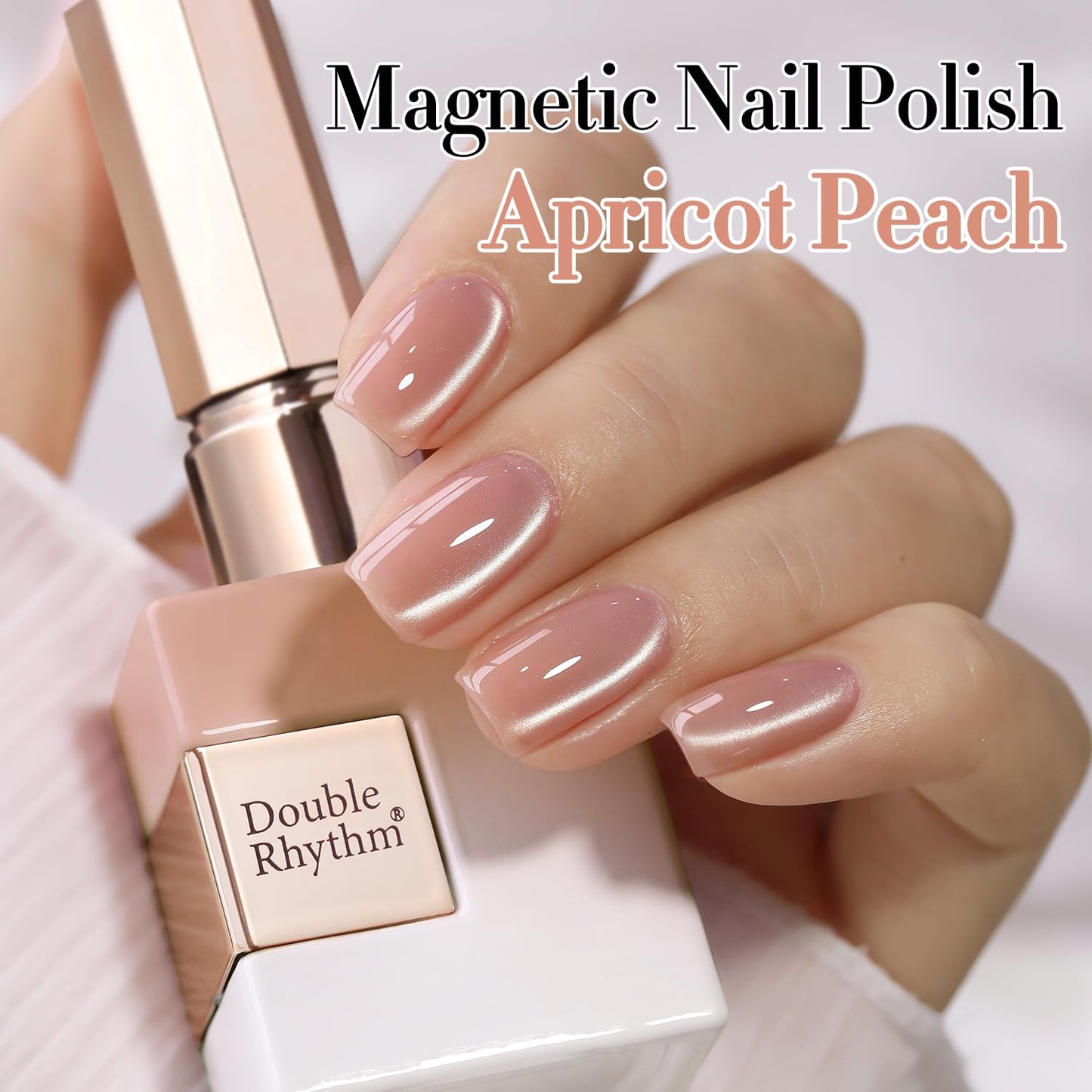 Double Rhythm 15ML Glass Cat Eye Gel Polish with Magnet Same Color Same Bottle Holographic Glitter Shimmer Salon Soak Off Magnetic Nail at Home (Apricot Peach-MC1151)