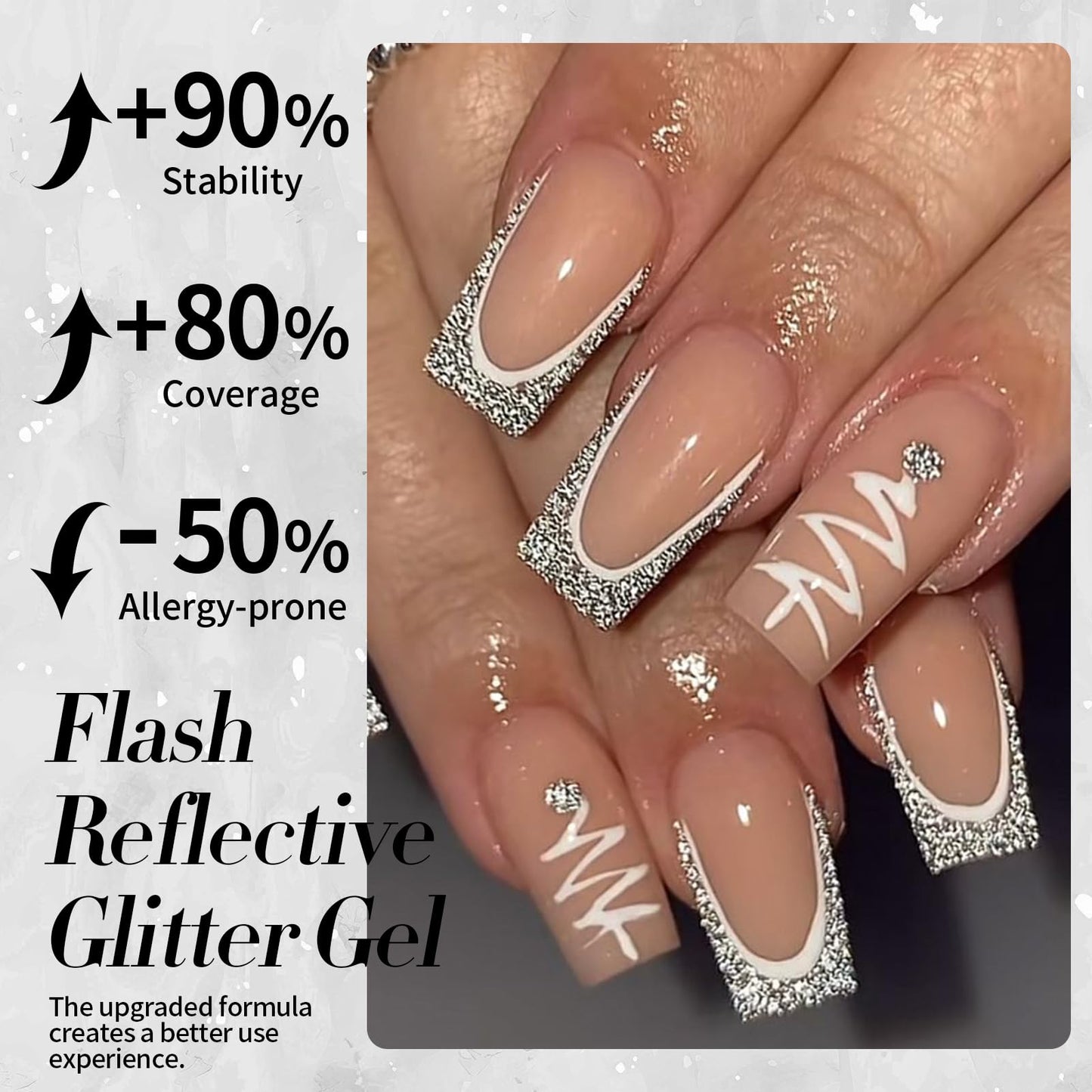 Born Pretty Silver Gold Reflective Glitter Gel Nail Polish Set for Christmas Nails Holographic Sparkle Glitter Gel Flash Soak Off Manicure Kit Gift