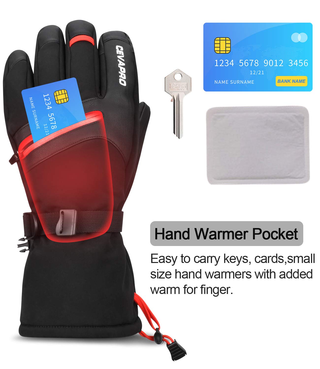 Cevapro Winter Gloves Ski Gloves for Men Women, Snow Thermal Gloves Waterproof Insulated Gloves Windproof Snowboard Gloves for Snow Skiing Snowboarding in Cold Weather