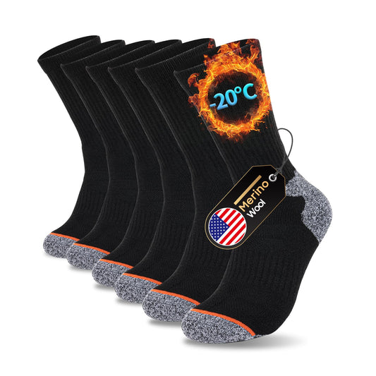 kaciixaa Merino Wool Hiking Socks Warm Thermal Winter Cozy Cushioned Boot Moisture Wicking Socks for Women & Men[Black,L]