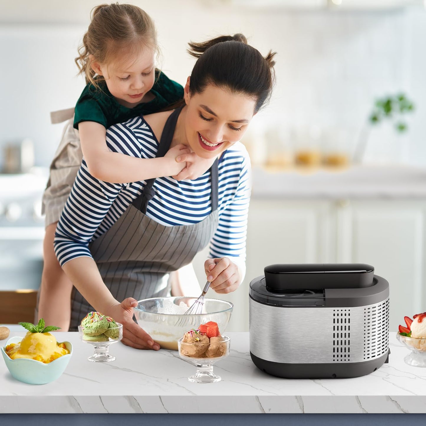 Ice Cream Maker Machine Automatic: TINANA Icecream Machine with LCD Display - Electric Gelato Maker - No Pre-freezing