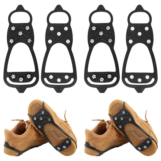 2 Pair Ice Cleats, Universal Non Slip Gripper Spikes Winter Ice Snow Spikes Grips Crampons Traction Cleats Anti-Skid Footwear for Shoes and Boots for Walking Hiking Climbing