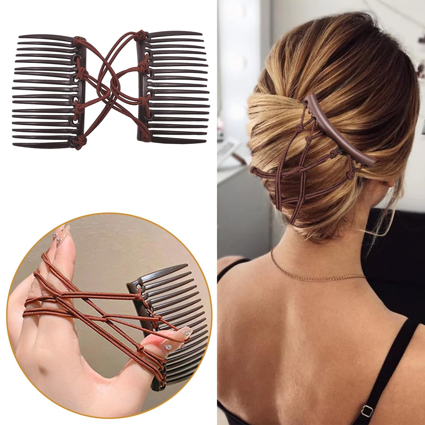 5 Pieces Stretchy Magic Hair Comb Adjustable Elastic Comb Clip for Women Girls No Crease Hair Pins Vintage Bun Maker for Curly Thick Wavy Hair Ponytail