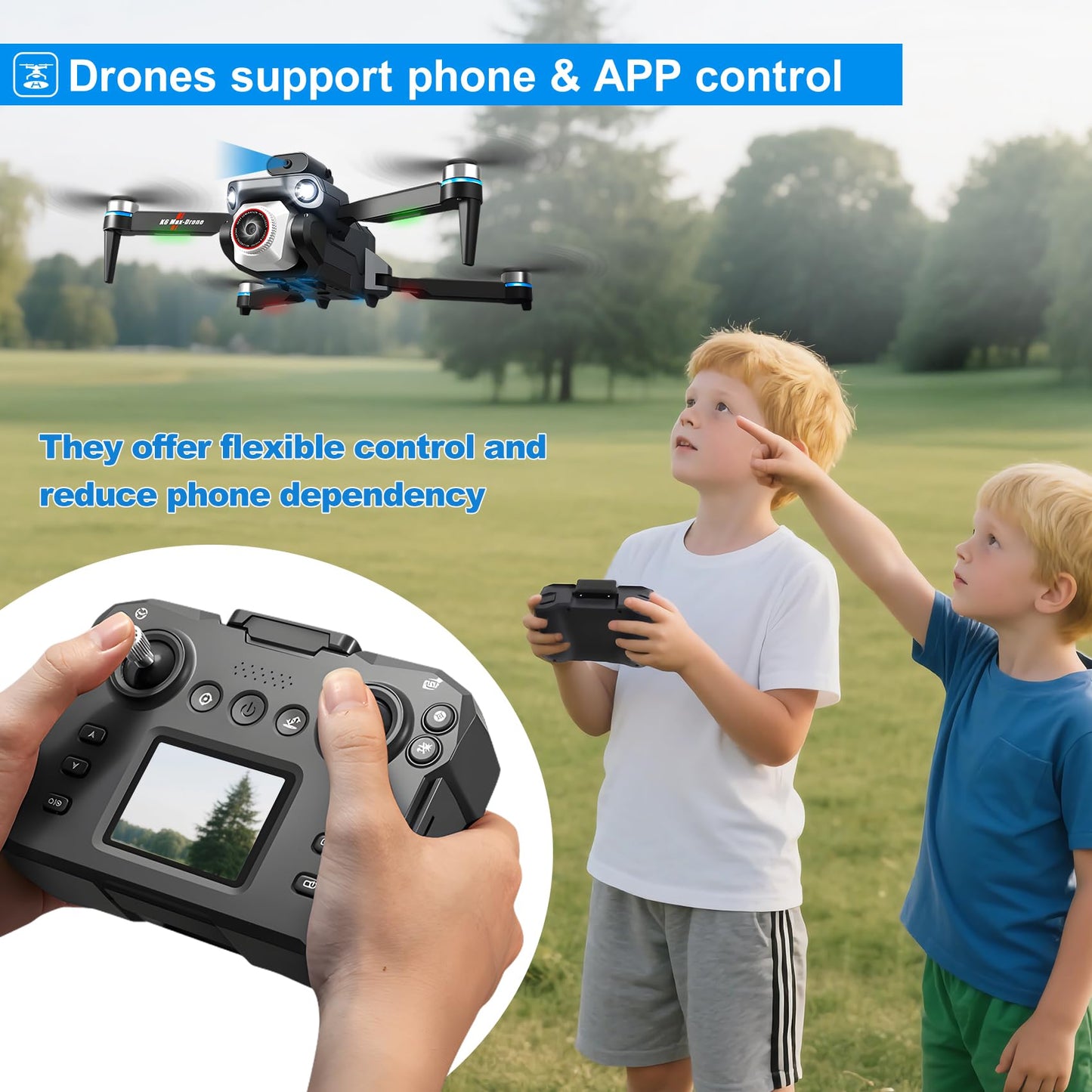 Drone With Screen On Controller With Camera 4k For Beginners And Kids,Wifi Fpv,Sd Storage,Foldable,3d Flips,One Key Take Off/Land,Headless Mode,Led Lights,Avoidance,Waypoints Fly,Sd Storage,Under 249g(2 Batteries)