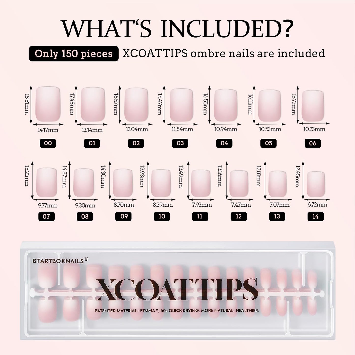 BTArtboxnails XCOATTIPS Ombre Nails - Square Press on Nails, Gel Nail Tips Extra Short Pink White Gradient Soft Gel False Nail Tips Soak Off Fake Nails Extensions DIY