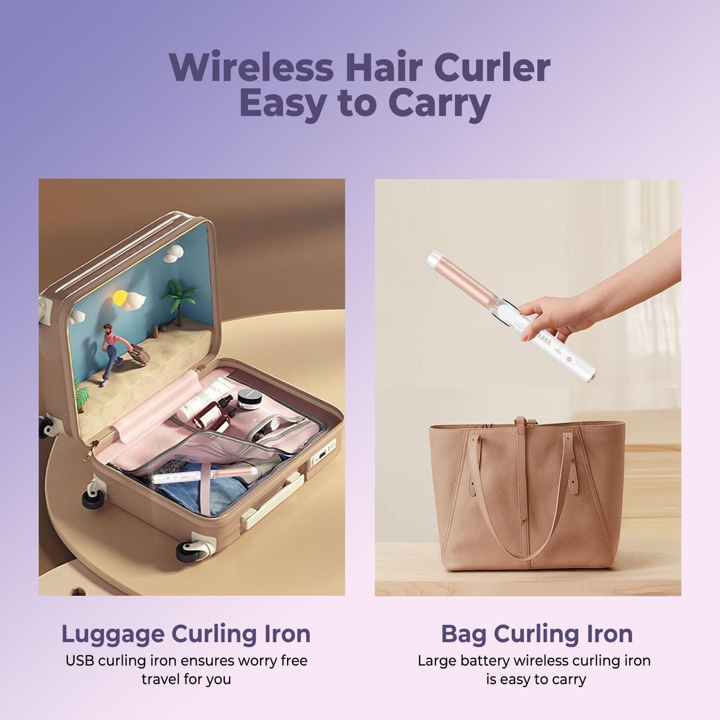 Cordless Curling Iron 9000 mAhUSB Rechargeable, 4 Temps Setting Cordless Hair Curlers, 280°F-400°F Travel Cordless Curling Wand, Wireless Ceramic Hair Styling Tools Hot Rollers Hair Curlers