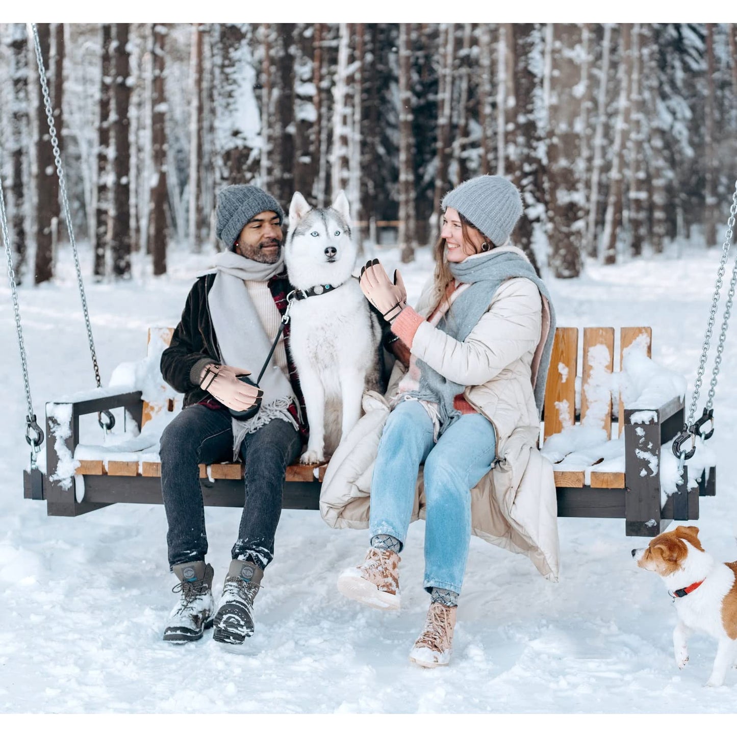 Andiker Women Winter Ski Gloves, Waterproof Touchscreen Anti-Slip Snowboard Gloves for Skiing Running and Cycling (Pink Black)