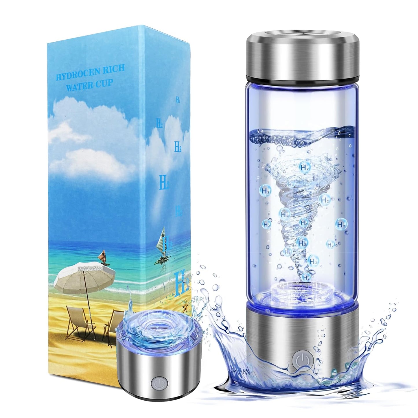 Premium Hydrogen Water Bottle with Advanced Electrolysis Technology, High Borosilicate Glass, Leak-Proof Design, 420ml Capacity, Enhances Skin Health, Sleep Quality, Metabolism, and Vitality