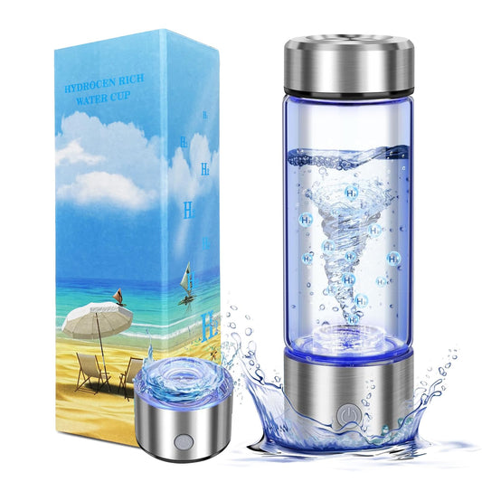 Premium Hydrogen Water Bottle with Advanced Electrolysis Technology, High Borosilicate Glass, Leak-Proof Design, 420ml Capacity, Enhances Skin Health, Sleep Quality, Metabolism, and Vitality
