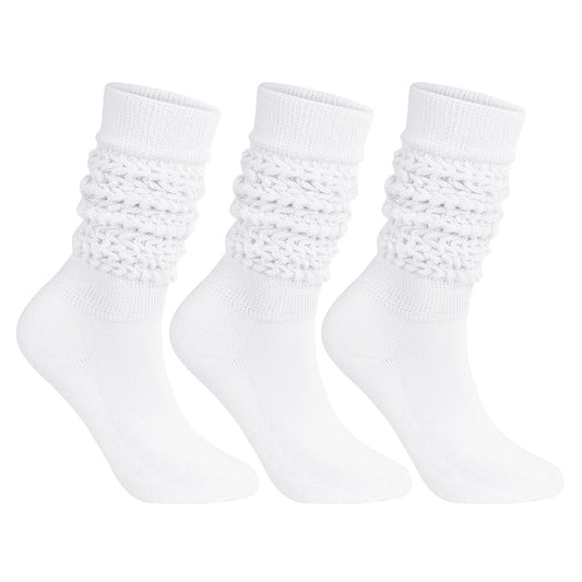 Winter Knee High Slouch Socks for Women Soft Extra Long Scrunch Sock Light Weight Slouch Boot Socks Girls Stacked Socks 80s 90s Socks 3 Pack White