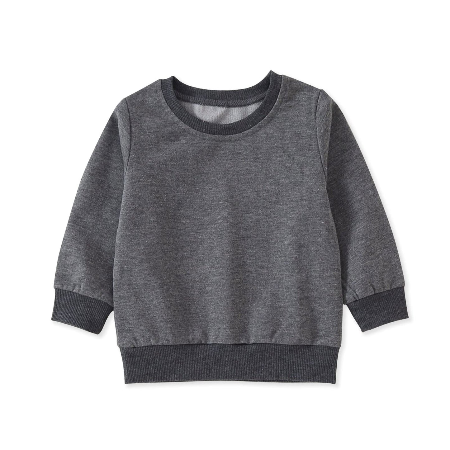 PATPAT Boys Long Sleeve Shirts Grey Sweatshirt Toddler Boys Clothes Baby Boy Winter Clothes Orange Shirt Boys Toddler Clothes For Boys Crewneck Sweatshirts Dark Grey 12-18 Months