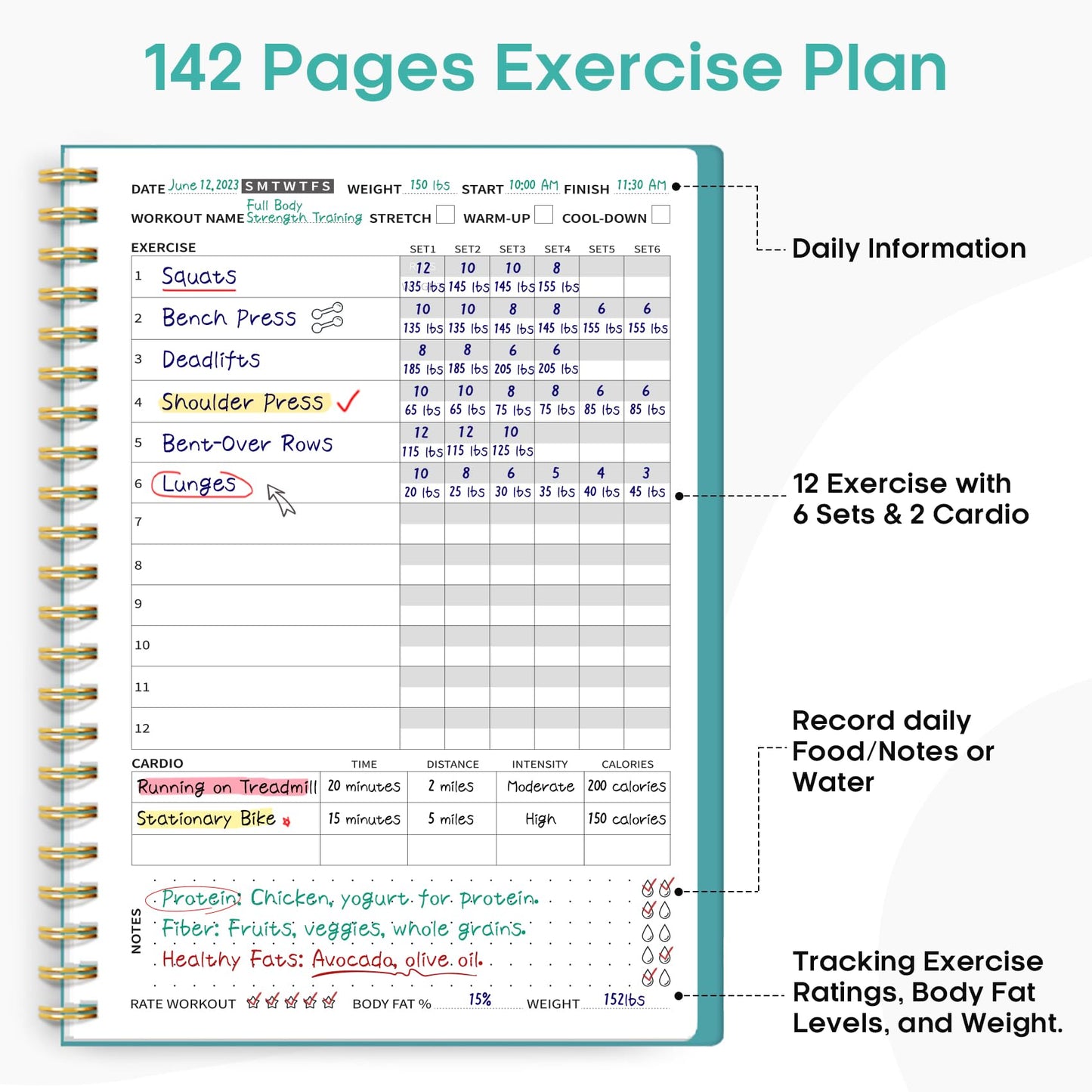 Fitness Workout Journal for Women & Men, A5(5.5" x 8.2") Workout Log Book Planner for Tracking, Progress, and Achieving Your Wellness Goals-Blue