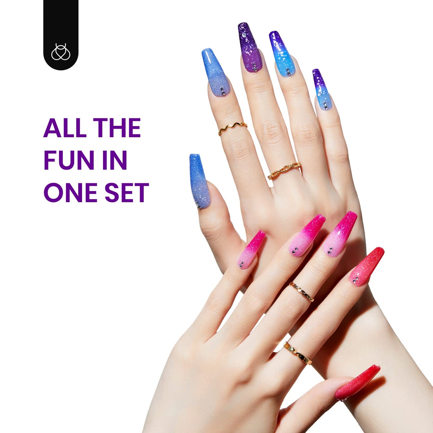 Beetles Color Changing Gel Nail Polish Kit, 6 Colors Pink Red Glitter Blue Purple Temperature Change Gel Polish Soak Off Uv Led Nails Gel