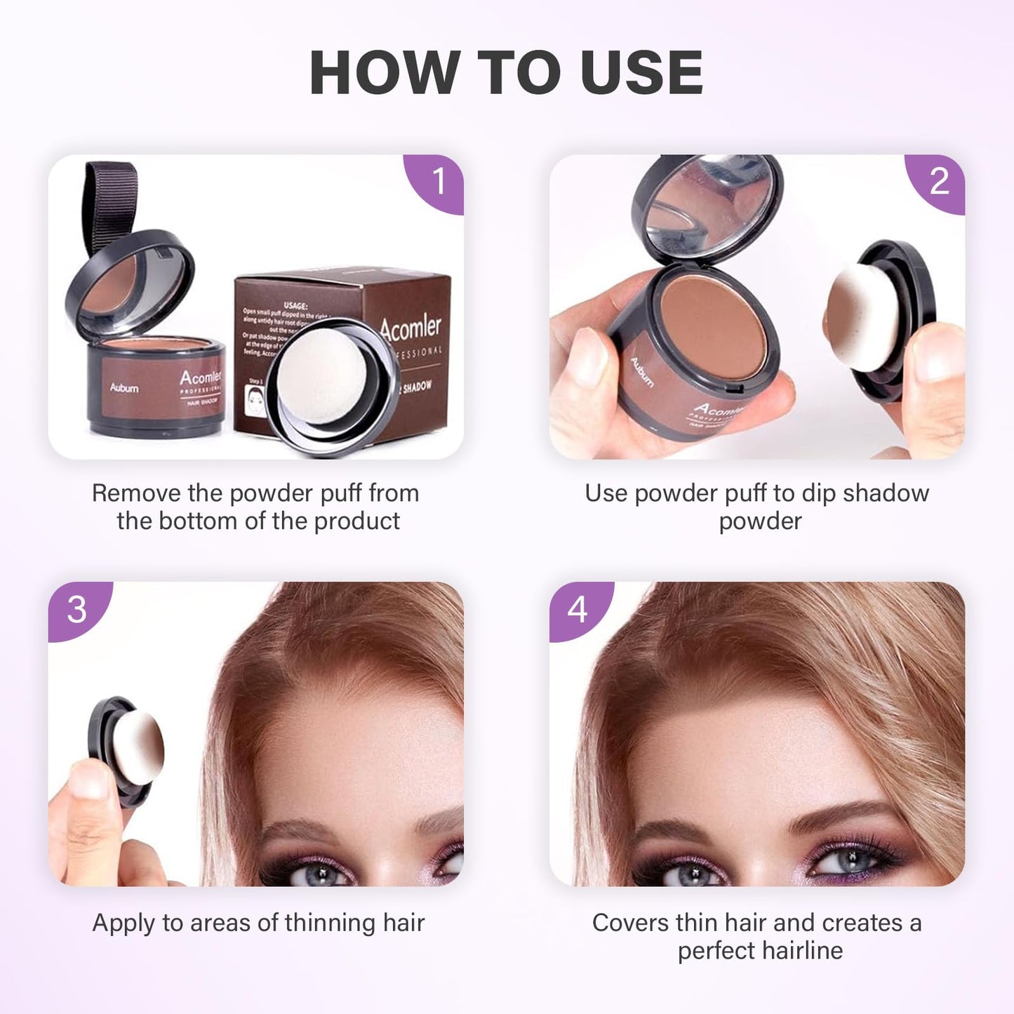 Acomler Instantly Root Cover Up Hairline Shadow Powder,Root Touch Up Hair Powder 0.35 Ounce for Thinning Hair, Grey Hair Coverage Hair Powder for Women, Men with Eyebrows,Beard Line,Bald Spots (Black)