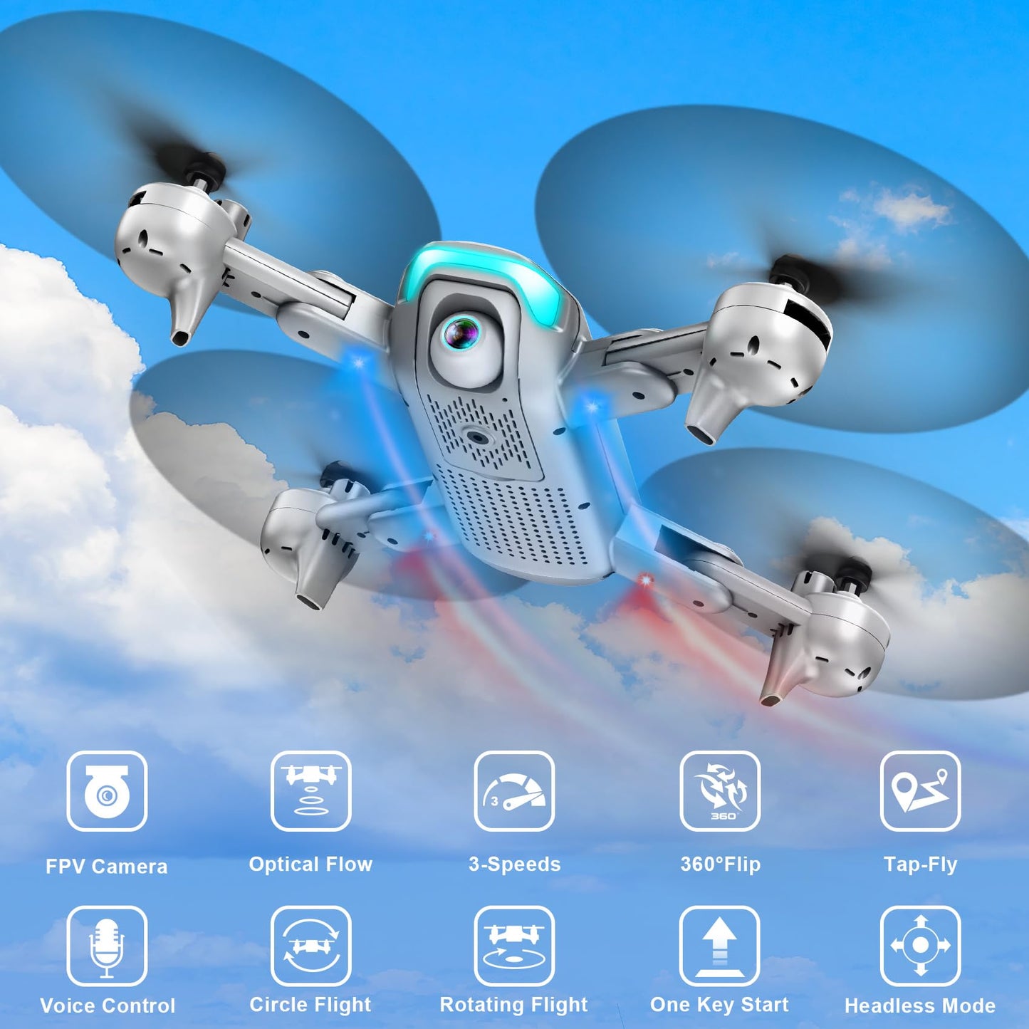 Drone with Camera - Foldable Drone for Begniners with 1080P FPV Camera, Upgrade Altitude Hold, Gestures Selfie, Waypoint Fly, Headless Mode, 3D Flip, One Key Start, 3 Speed Mode, Circle Fly, 2 Batteries