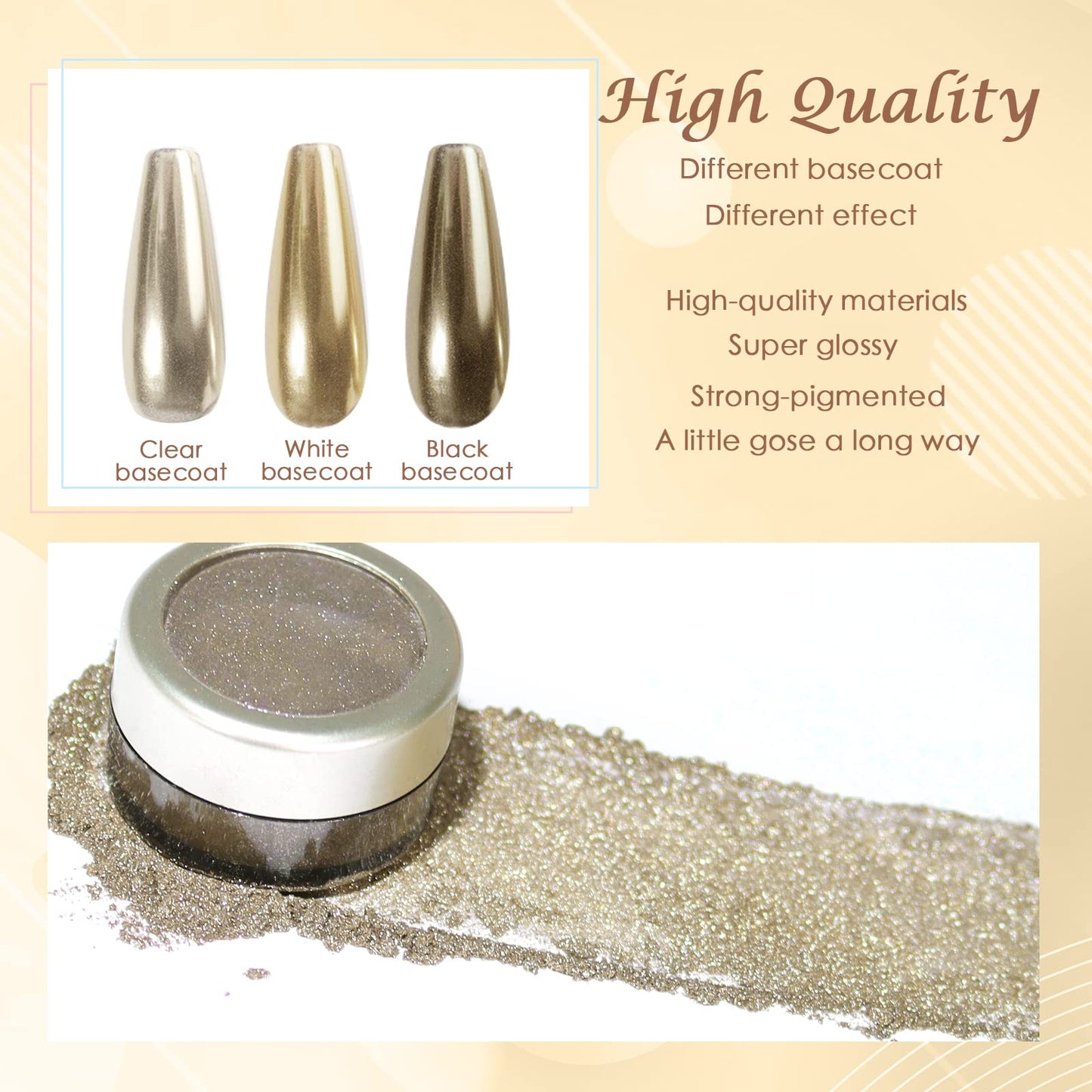 Laza Chrome Nail Powder Mirror Effect Metallic Dust Holographic Glitter Glazed Manicure Decoration Reflective Pigment for DIY Gel Polish Nail Art, Resin Craft, Gifts - Silver Gold