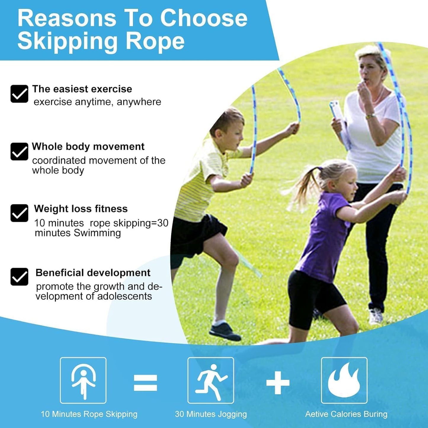 GRAWUN Jump Rope For Kids, Soft Beaded Jump Rope, Adjustable Length Tangle-Free Segmented Soft Beaded Skipping Rope，for Women, Men and Kids Keeping Fit, Workout and Weight Loss（2 PACK）